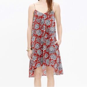 Madewell Silk Slip Dress Sleeveless Burgundy & Navy Blue Floral Sz Lg Sundress